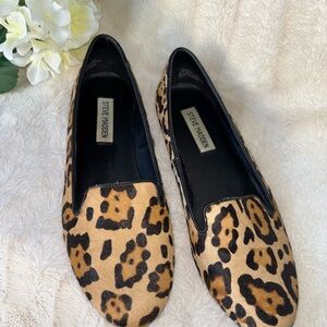 Steve Madden Leopard Print Slip-On Loafers - Tan/Black moccasin size 8.5